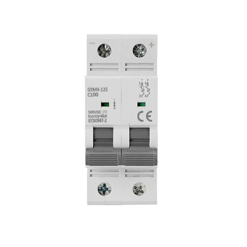 DC Miniature Circuit Breaker 2Pole 500VDC 100A 125A 6KA Thermal Magnetic Trip High Current DC Disconnect Switch Isolator Solar PV System DIN Rail ...