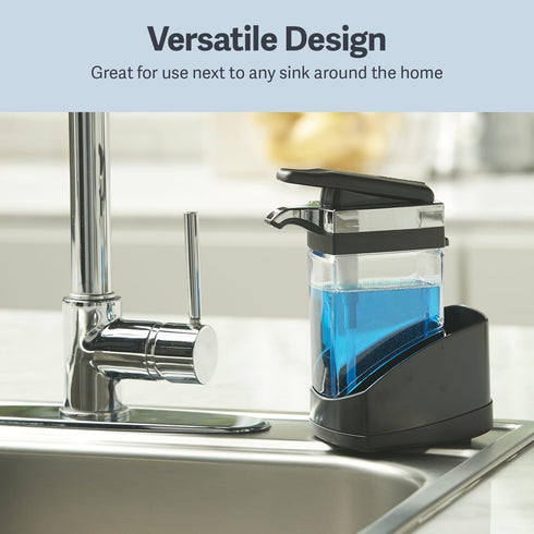 Casabella Sink Sider Solo Kitchen Soap Pump and Sponge Caddy, Black/Chrome - 2-in-1 Soap and Sponge Caddy, One-Hand Soap Dispensing, Ergonomic Des...