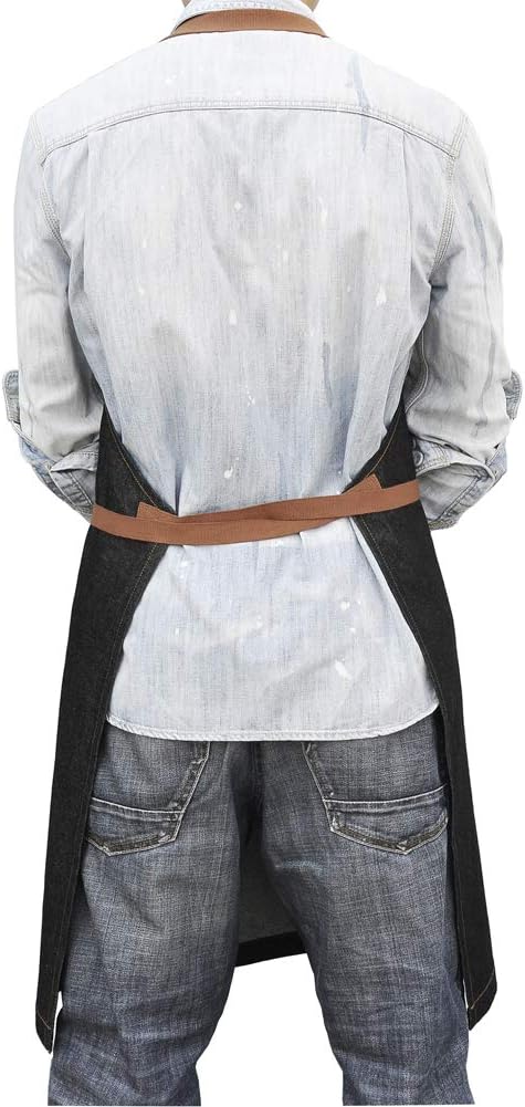 Denim Kitchen Apron with Pockets, Mens Womens Professional Chef Bib Apron for Cooking Grill BBQ Server...