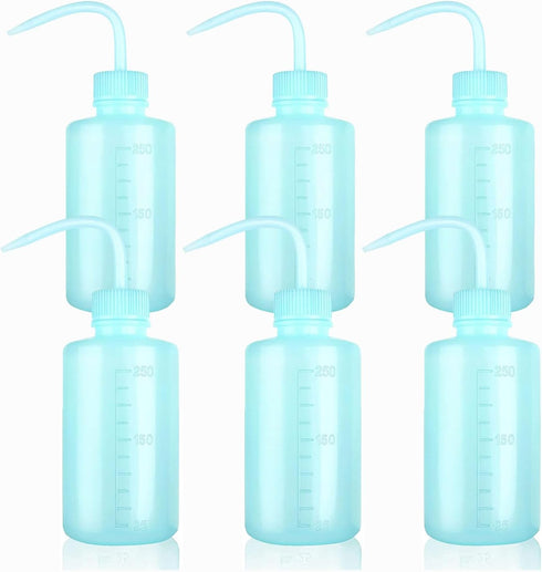 6 Pcs 250 ml/8 oz Tattoo Wash Bottle, Water Squirt Bottle Lab Squeeze Bottles, Lash Water Bottle Squeezer with Narrow Mouth Scale Labels for Medic...
