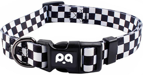 Dog Collar, Comfortable Adjustable Fashion Checkerboard Grid Black and White Color Plaid Collar, Durable Buckle Collar for Pet Dog Cat...