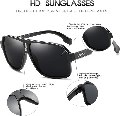 DUBERY Mens Oversized Aviator Sunglasses Classic Large Polarized Lens Shades D103...