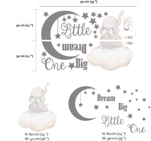 Runtoo Dream Big Little One Wall Decals Elephant Inspirational Quotes Kids Wall Stickers for Bedroom Playroom Nursery Decoration Wall Decor...