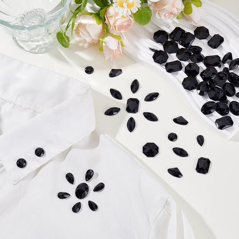 PH PandaHall Black Sew On Rhinestones, 70pcs 7 Styles Acrylic Faceted Flatback Crystal Buttons Gems for Clothing Wedding Dress Decoration...