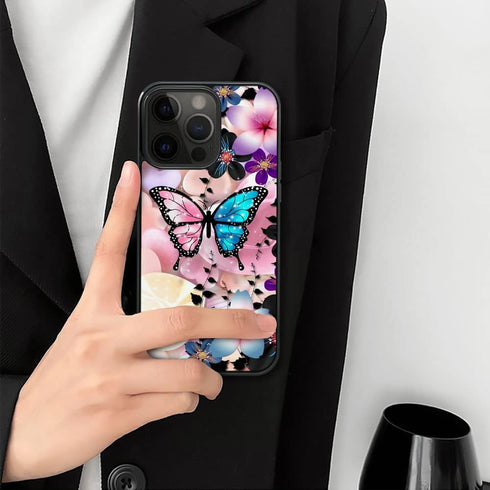 ZHEGAILIAN Case Compatible with iPhone 15 Pro Max,Pink Blue Butterfly Cases Compatible with iPhone 15 Pro Max for Girls,Non-Slip Pattern Cover[Sho...