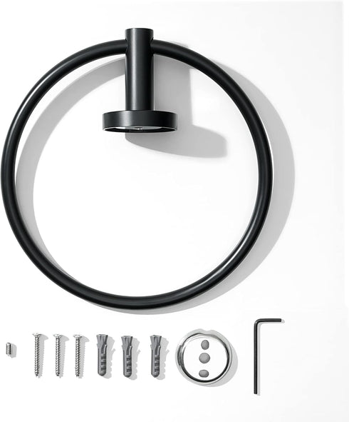 HITSLAM Matte Black Towel Ring for Bathroom, SUS304 Stainless Steel Hand Towel Holder Wall Mounted, Modern Simple Round Kitchen Hand Towel Ring wi...