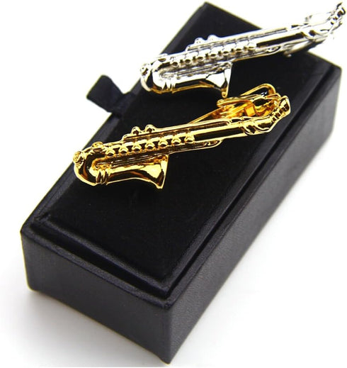 Saxophone Tie Clips Sax Tie Bar Tacks Mens Silver Golden Tone Music instrument Tie Clasps Musician Gifts...