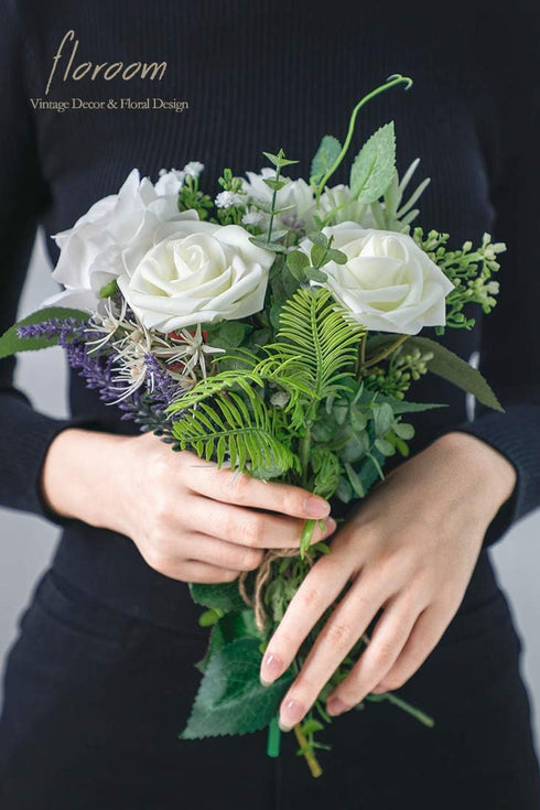 Floroom Artificial Flowers 25pcs Real Looking Ivory Foam Fake Roses with Stems for DIY Wedding Bouquets White Bridal Shower Centerpieces Arrangeme...