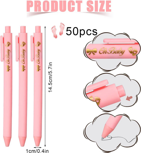 50pcs Baby Shower Pens, Retractable Ballpoint Pens for Baby Shower Them Patterns Baby Shower Ballpoint Pens with Stylus Tip Baby Shower Pen Favors...