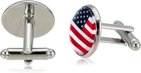 American Flag USA Tie Bar Clip and Cufflinks Set - Silver Colored Metal Plated - Luxury Clothing Accessories...