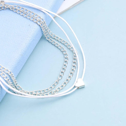 Boho Layered Anklet Bracelet Silver Heart Rope Chain Anklet Summer Beach Love Heart Anklet Bracelets Beach Layering Foot Chain Jewelry for Women...