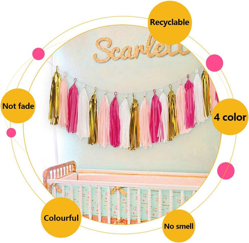 MerryNine Tissue Tassels Garlands, 30PCS Tassels, 14 Inch Long Tassels, for Wedding, Baby Shower, Event & Party Supplies Decoration (Rose/Pink/Whi...