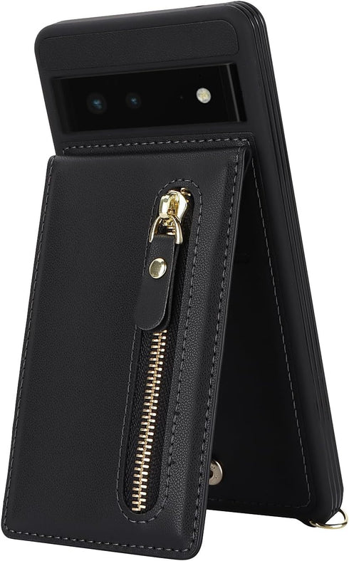 for Google Pixel 6 Case with Card Holder for Women,Pixel 6 Phone Case Wallet with Strap Credit Card Slots Crossbody with Kickstand Zipper Shockpro...