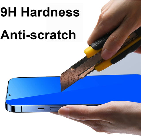 2 Piece Privacy Tempered Glass for iPhone 15 Pro Max 6.7 inch Anti-blue Anti-Spy Screen Protector Mirror Blue...