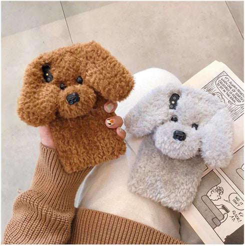 UnnFiko Super Cute Teddy Dog Fluffy Fur Case Compatible with iPhone 7 Plus/iPhone 8 Plus, Fuzzy Furry Warm Plush Soft TPU Winter Case Protective C...