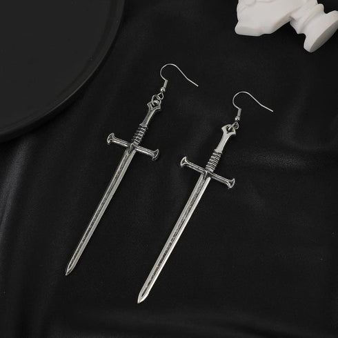 Fuqimanman2020 Unique Retro Gothic Long Sword Hook Earrings Vintage Silver Punk Style Knife Dangle Drop Earrings for Women...