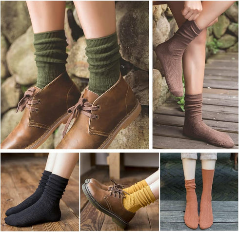 9 Pairs Women Socks Long Knit Turn Cuff Cotton Slouchy Calf socks for Women Girls Ladies...
