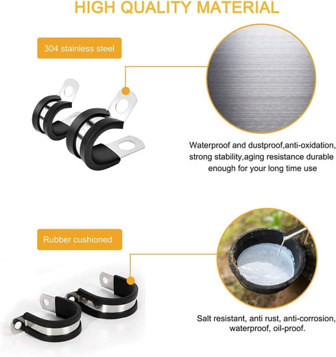 Universal TMKOOL 20 Pack Stainless Steel 1" Cable Rubber Cushioned Clamp, Insulated Clamp, Metal Clamp, Tube Holder Fastener for Tube, Pipe or Wir...