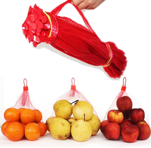 100 Pack 20'' Mesh Nylon Netting with Loop-Style Closures, Red Reusable Nylon Mesh Net Produce Grocery Toys Fruits Vegetables Storage Poly Bags, S...