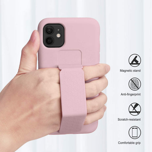 LAUDTEC Silicone Kickstand Case Compatible with iPhone 11, Vertical and Horizontal Stand Hand Strap Metal Kickstand Cover, Flexible Soft Liquid Si...