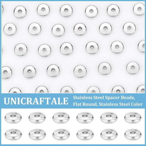 PH PandaHall 100pcs 8mm Stainless Steel Spacers Beads 2mm Hole Flat Round Beads Spacer Metal Loose Spacers Beads Charm Jewelry findings for Neckla...