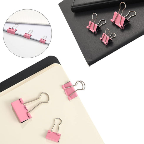 Pink Binder Clips Paper Clips,380 PCS Assorted Sizes Paperclips Paper Clamps Rubber Bands for Files, Papers, Home Supplies (Pink)...