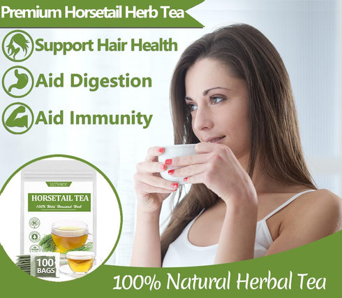 Premium 100 Horsetail Tea Bags, Made with 100% Wild Natural Horse Tail Herb, For Hair & Nail, No Additives & Caffeine Free-Cola De Caballo Hierba....