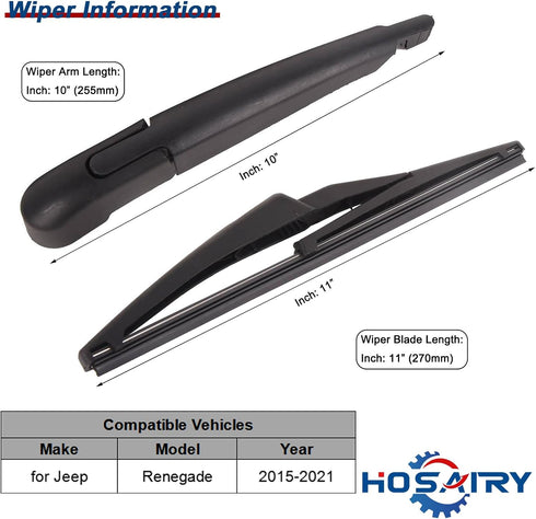 Rear Wiper Arm Blade Set for Jeep Renegade 2015-2021 Rear Windshield Wiper Arm Blade Assembly 68256590AA...