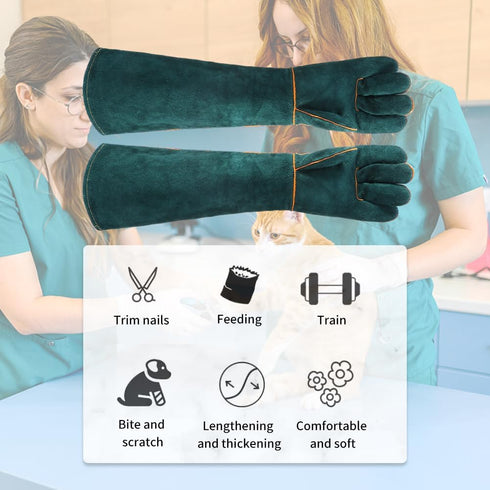 1 Pair Animal Handling Gloves Bite Proof,Leather Welding Gloves,24.4in Reinforced Leather Gloves with 2 Tweezers for Dog Training,Cat,Falcon,Repti...