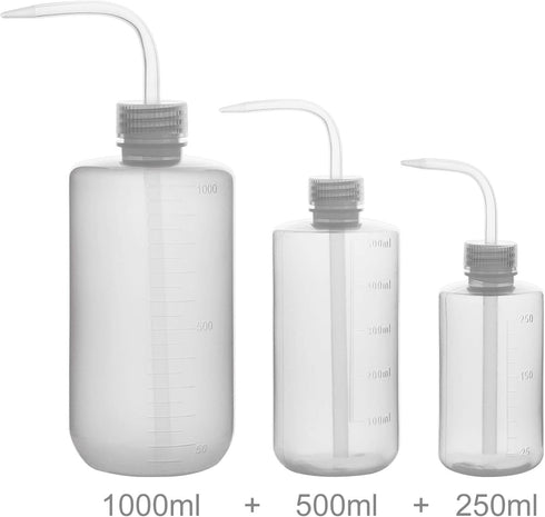 Chemical Wash Bottle, 3-Pack Plastic Safety Lab Squeeze Wash Bottle, LDPE with Narrow Mouth, 250 ml + 500 ml + 1000 ml (8 oz)/3 Bottles...