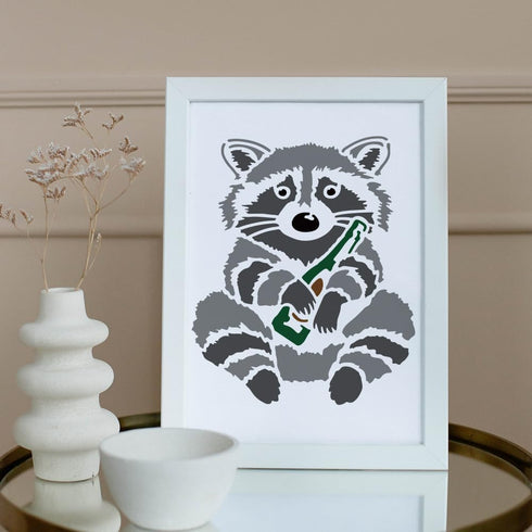 2pcs Raccoon Stencil 11.7x8.3inch Funny OK Gesture and Raccoon Drinking Painting Template with Paint Brush for DIY Art Craft Raccoon Decoration Wo...