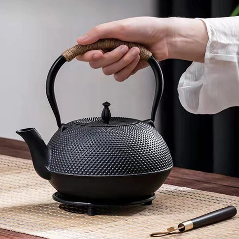 suyika Cast Iron Mat with Rubber Pegs/Feet for Japanese Tea Kettle Cast Iron Teapot Black Trivet 5.3in...