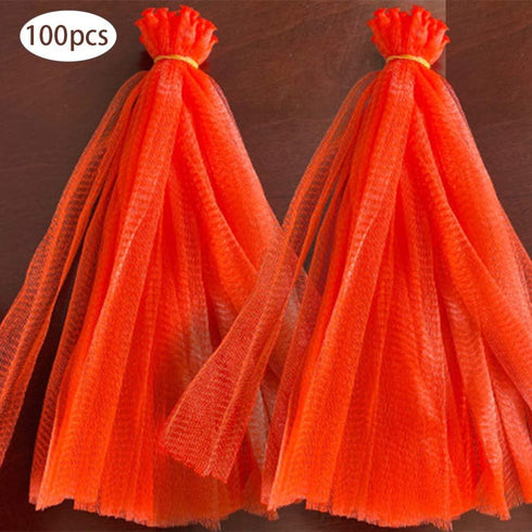 100 Pack 20'' Mesh Nylon Netting with Loop-Style Closures, Red Reusable Nylon Mesh Net Produce Grocery Toys Fruits Vegetables Storage Poly Bags, S...