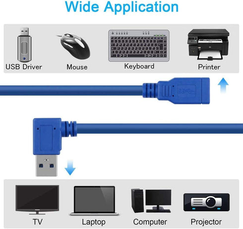 USB 3.0 Extension Cable 1FT 2 Pack 90 Degree Left & Right Angle USB Adapter Male to Female Short USB3 Cables Up & Down for Laptop TV USB Disk Mous...
