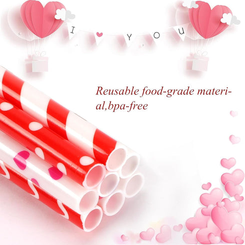 JANYUN 40 Pieces Valentine's Day Drinking Straws BPA-Free 9" Printing Hard Platic Valentine Holiday Reusable Straws for Family or Party Favors Sup...