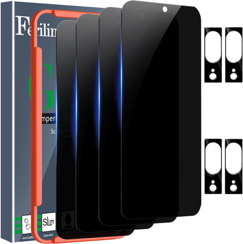 Ferilinso 4 Pack Privacy Screen Protector for Google Pixel 8 with 4 Pack Tempered Glass Camera Lens Protector Accessories Phone Case Friendly Prot...