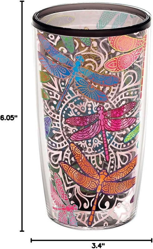 Tervis Made in USA Double Walled Dragonfly Mandala Insulated Tumbler Cup Keeps Drinks Cold & Hot, 16oz Unlidded, Quartz...