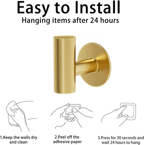 Adhesive Hooks for Bathroom, 4 Packs of Towel Hooks, Wall Mount Towel Holder, Matte Wall Robe Hook, Stainless Steel Heavy Duty Door Hanger Towel H...