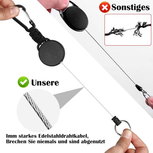 Retractable Keychain Heavy Duty Carabiner Badge Holder Retractable Badge Reel ID Holder Steel Retractable Cord and Paracord Extendable Key Ring 4 ...