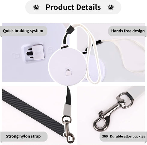 Retractable Dog Leash for Small and Medium Dogs up to 22lbs with 9.8ft Strong Nylon Tape, Hands Free, Portable and Lightweight Leash with Wrist St...