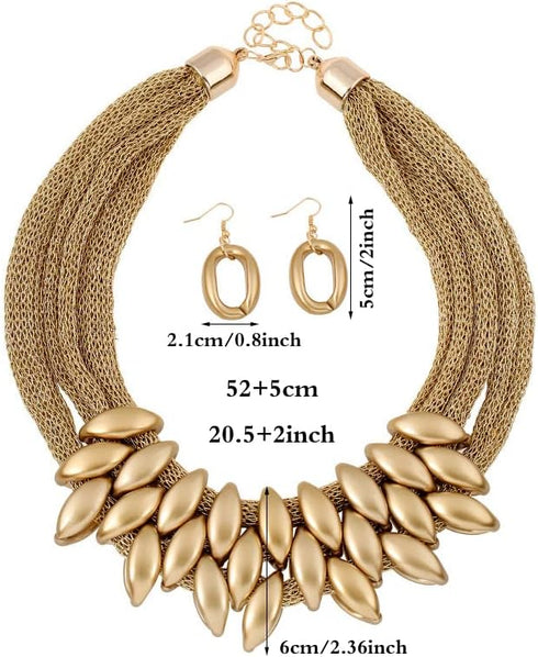 African Bib Choker Necklaces Earring Sets Chunky Tribal Style Statement Necklace African Layered Collar Necklace for Women - Gold...