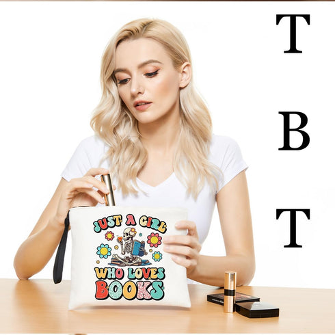 Book Lovers Gifts Skull Makeup Bag Book Club Gifts Cosmetic Travel Bag Bookish Gifts Zipper Pouch Book Themed Gifts Skincare Bag Nerd Bookworm Rea...