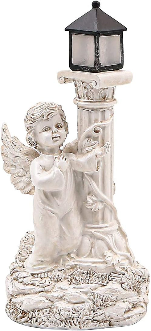 Solar Powered Garden Ornaments, Decorative Fairy Statue with Solar Lantern Light Outdoor Garden Decoration Ornament Table Top Sculpture Lighting W...