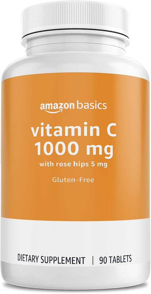 Amazon Basics Vitamin C 1000 mg with Rose Hips 5mg, 90 tablets (1 per serving), Gluten Free...