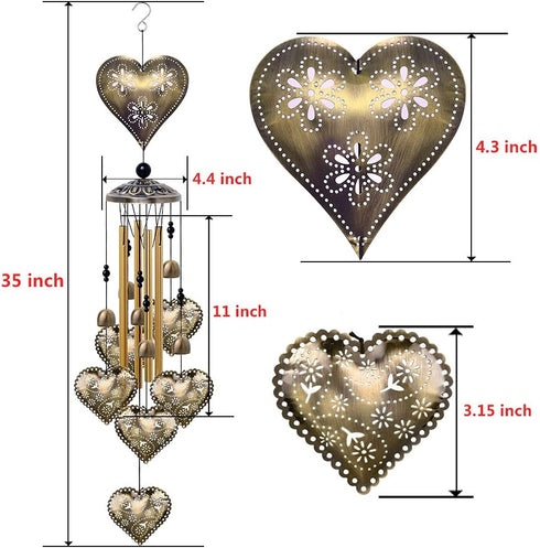 Garden Loving Heart Wind Chimes Outdoor Indoor Decor - with 4 Tubes 6 Bells 7 Hearts Mobile Romantic Wind Catcher, Heart Shaped Windchimes for Hom...