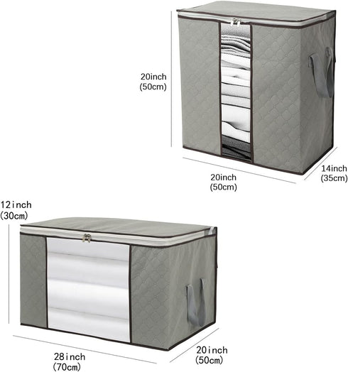 2 Pack Foldable Large Storage Bags - Horizontal + Erect for Comforter Blanket Quilt Clothes Pillow, Clear Window & Handles, Closet Under Bed Organ...