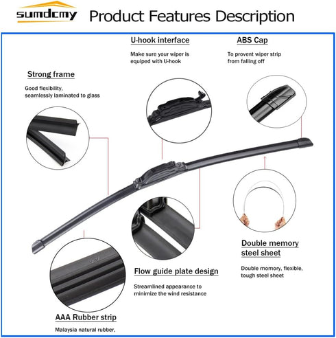 24"+18" Windshield Wiper Blade Replacement for Chevrolet Cruze 2011-2015 Hyundai Elantra Santa Fe 2007-2012 Lexus RC300 RC350 2015-2020 All-season...