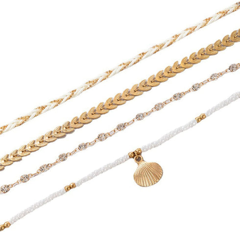 4Pcs Bohemian Puka Shell Anklets Beaded Bracelets for Woman,Gold Anklets Beach Foot Chain Charm Adjustable Bead Bracelets for Girls Foot Jewelry...