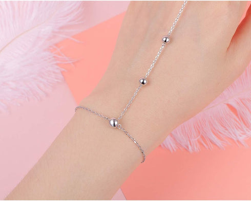 Alphm S925 Sterling Silver Finger Ring Bracelet Hand Harness Adjustable Chain Set for Women...