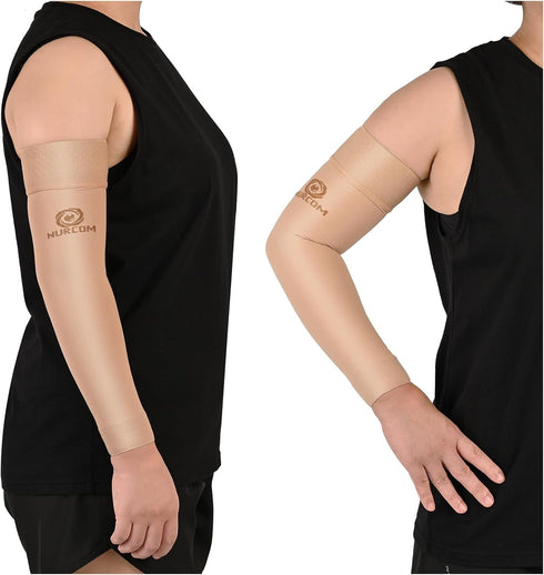 NURCOM® Medical Compression Arm Sleeve for Men Women, 2 Pack, 20-30mmHg with Silicone Band for Lymphedema, Lipedema, Pain Relief, Edema, Swelling,...